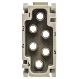 1 pcs - Han-Modular Series Male Module, 6 Way, Han E