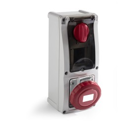 1 pcs - RS PRO IP67 Red Surface Mount 3P + N + E Vertical Industrial Power Socket, Rated At 32A, 400 V
