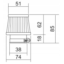 Air filter, cone diameter 38 mm, straight, large, Taiwan
