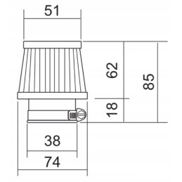 Air filter, cone diameter 38 mm, straight, large, Taiwan