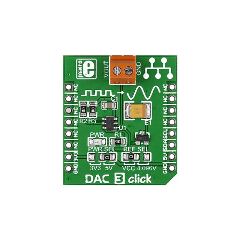 1 pcs - MikroElektronika MIKROE-2038 DAC 3 Click Add On Board Signal Conversion Development Kit