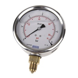 1 pcs - WIKA G 3/8 Analogue Pressure Gauge 6bar Bottom Entry, 7075546, UKAS, 0bar min.