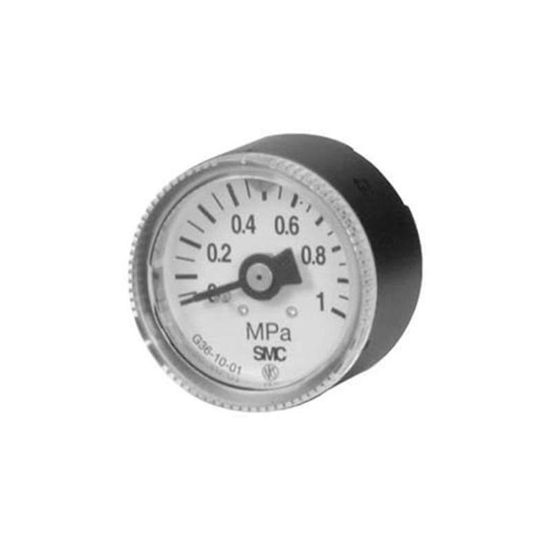 1 pcs - SMC Analogue Pressure Gauge 10bar Back Entry, G36-10-01, 0bar min., G36-10