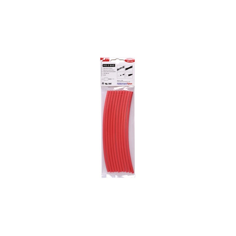 10 pcs - HellermannTyton Heat Shrink Tubing, Red 6mm Sleeve Dia. x 200mm Length 3:1 Ratio, HIS-3 BAG Series