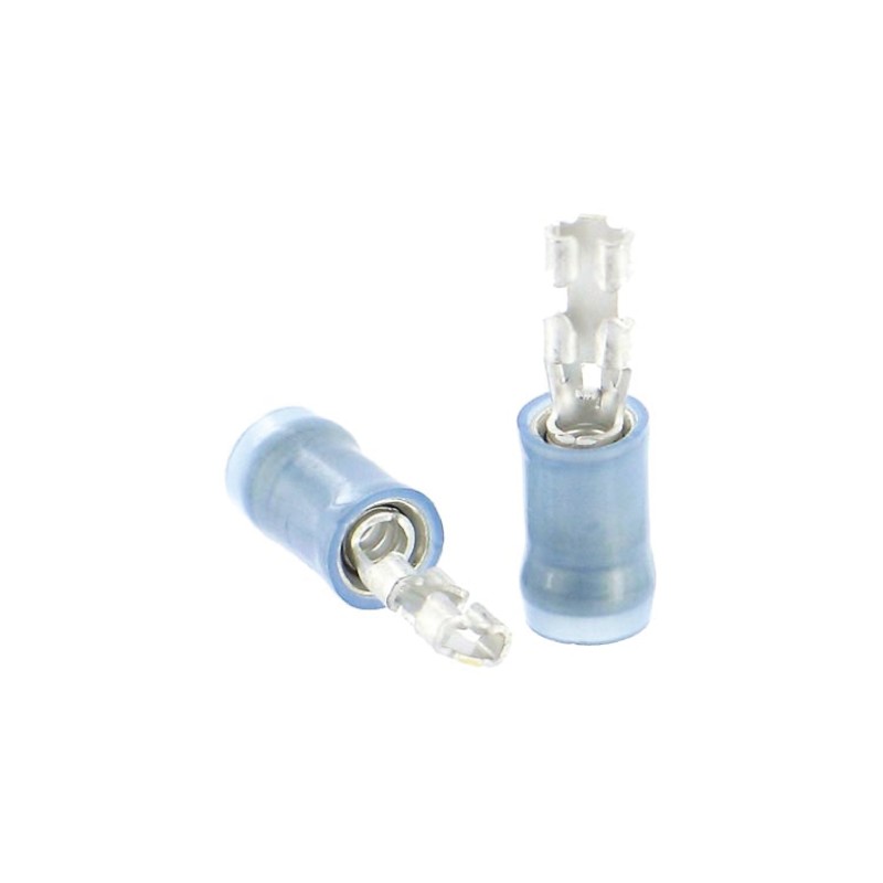 100 pcs - TE Connectivity PIDG FASTON .110 Blue Insulated Female Spade Connector, Receptacle, 2.79 x 0.8mm Tab Size, 1.3mm² to