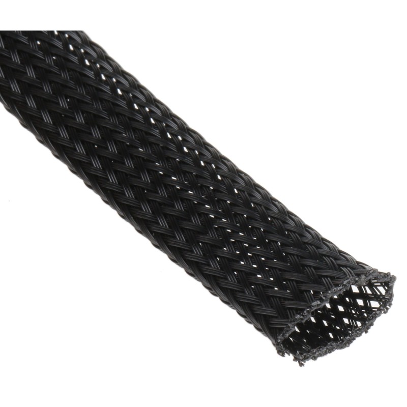 1 Reel of 5 M - HellermannTyton Expandable Braided PET Black Cable Sleeve, 10mm Diameter, 5m Length