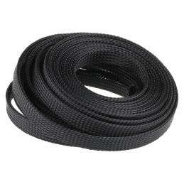 1 Reel of 5 M - HellermannTyton Expandable Braided PET Black Cable Sleeve, 10mm Diameter, 5m Length