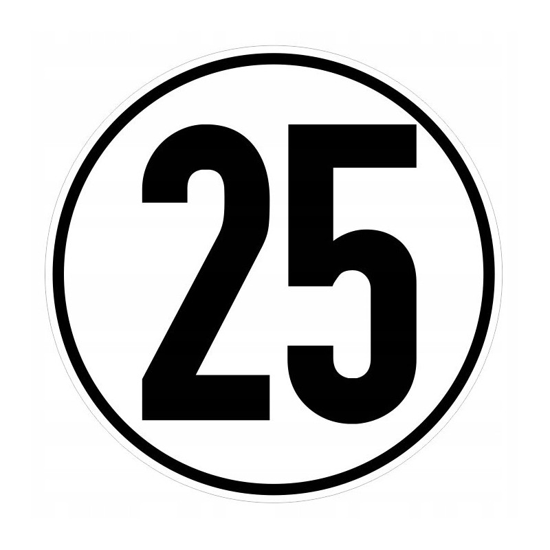 Sticker speed limit 25 km sign 12 cm wide