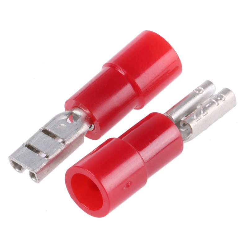 100 pcs - RS PRO Red Insulated Female Spade Connector, Receptacle, 2.8 x 0.8mm Tab Size, 0.5mm² to 1.5mm²