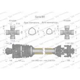 Articulated and telescopic shaft 1460 2100mm 1240nm width