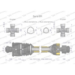 Articulated and telescopic shaft 1510 2400mm 830nm width