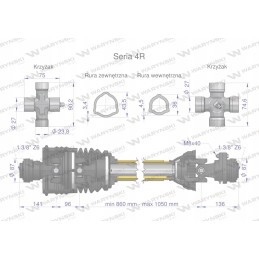 Articulated and telescopic shaft 860 1050mm 540nm