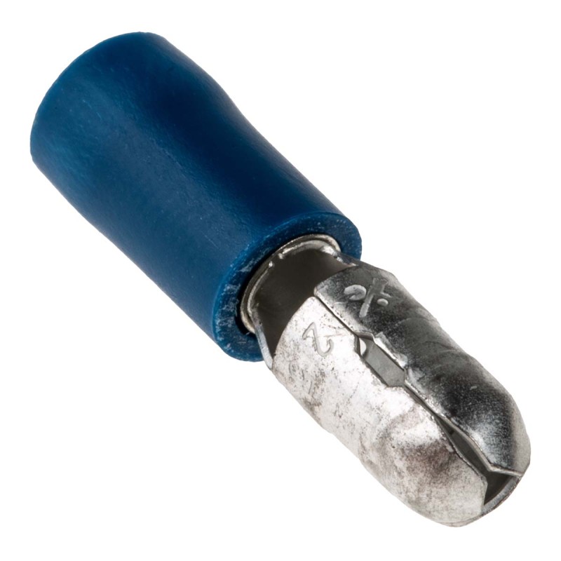 100 pcs - RS PRO Insulated Male Crimp Bullet Connector, 1.5mm² to 2.5mm², 16AWG to 14AWG, 5mm Bullet diameter, Blue