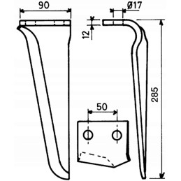 Left harrow tooth 90x12 ea50 d16 l285 f maschio kv