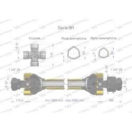 Articulated and telescopic shaft 1660 2390mm 1890nm coupling
