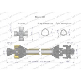 Articulated and telescopic shaft 660 870mm 970nm clutch
