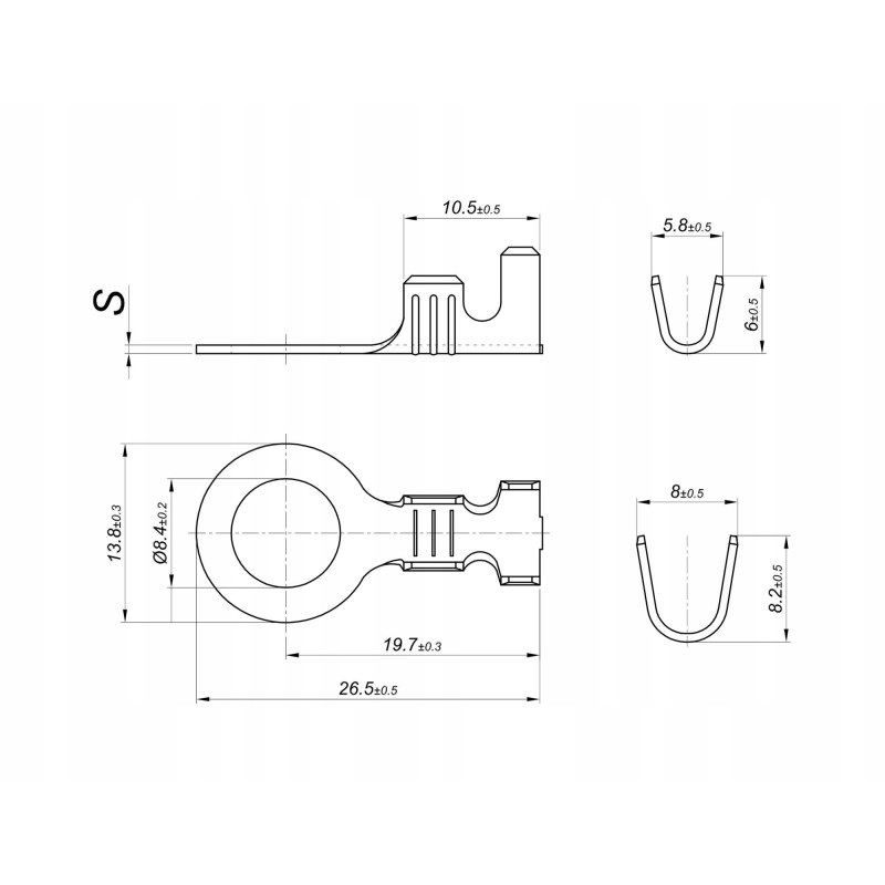 End eyelet m8 8 4x13 8 2 5 6 0 0 65 l26 5 l19