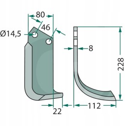 Bent left knife, working width 112mm, opening spacing