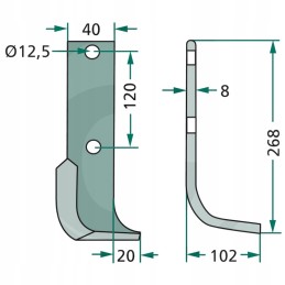 Bent left knife, working width 102mm, opening spacing