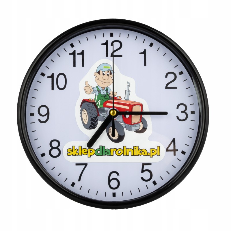 Large 200mm hanging clock with the farmer's shop logo