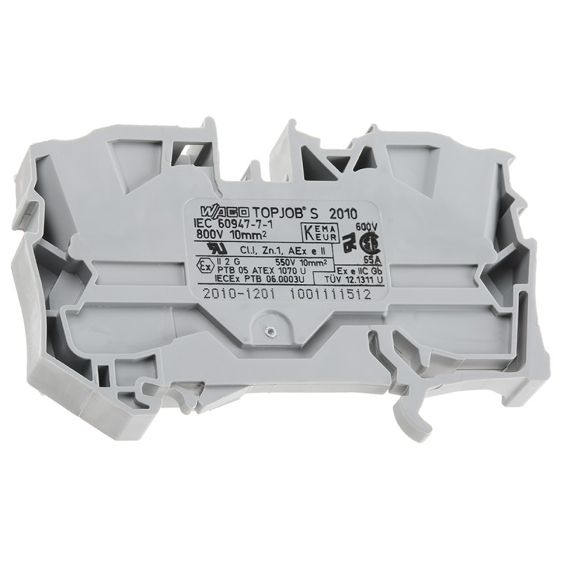 10 pcs - Wago TOPJOB S, 2010 Series Grey Feed Through Terminal Block, 10mm², Single-Level, Push-In Cage Clamp Termination, ATEX