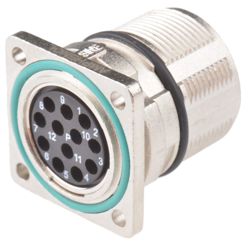 1 pcs - Amphenol Circular Connector, 12 Contacts, Panel Mount, M23 Connector, Socket, Male, IP67, MotionGrade Series