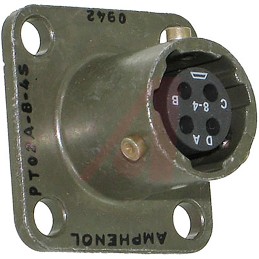 1 pcs - Amphenol, PT 4 Way Panel Mount MIL Spec Circular Connector Receptacle, Socket Contacts,Shell Size 8, Bayonet,
