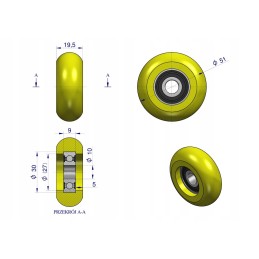 Polyurethane wheel roller with bearing 50x20x10 80sha Warynski
