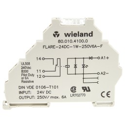 1 pcs - Wieland flare Series Interface Relay, DIN Rail Mount, 24V dc Coil, SPDT, 1-Pole