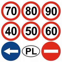 Speed limit stickers, set of 9 pcs, 20 cm