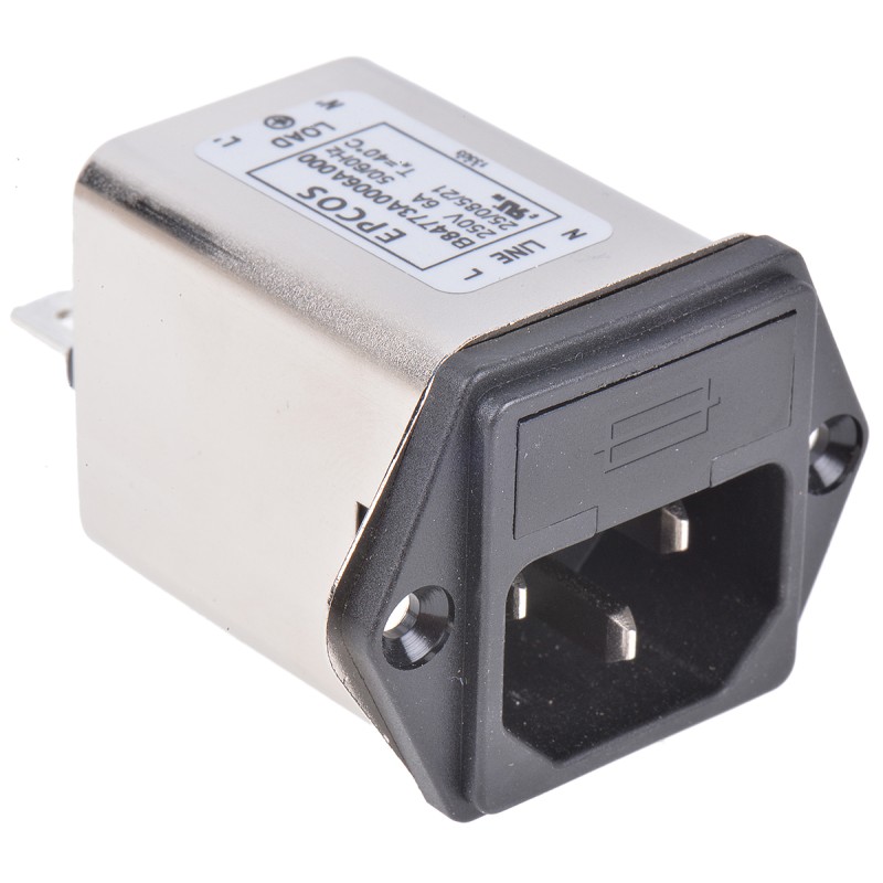 1 pcs - EPCOS 6A, 250 V ac/dc Panel Mount IEC Inlet Filter B84773A0006A000, Tab