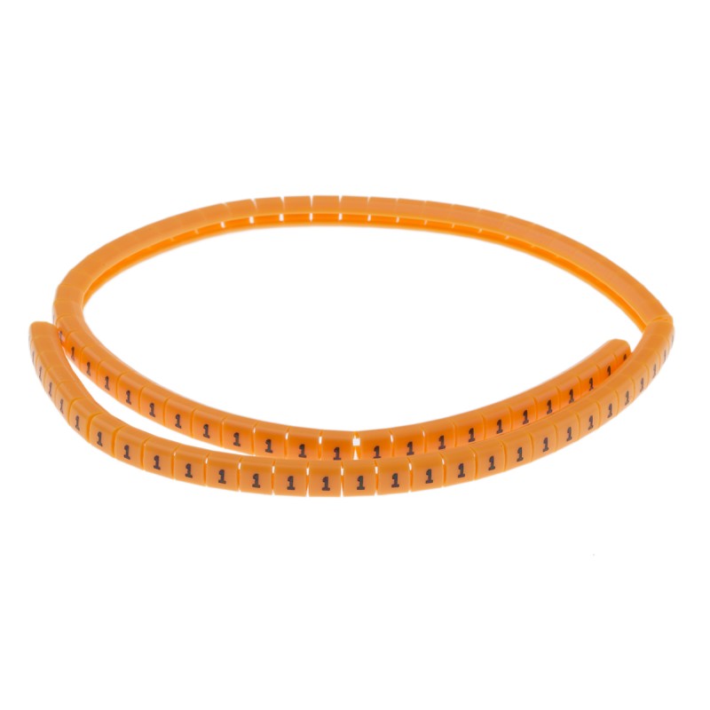 1 Reel of 100 - RS PRO Snap On Cable Markers, Black on Orange, Pre-printed '1', 3 - 3.4mm Cable