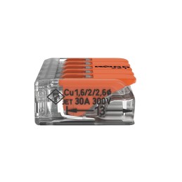 10 pcs - Wago 221 Series Lever Connector, 5-Way, 41A, 20 - 10 AWG Wire, Cage Clamp Termination