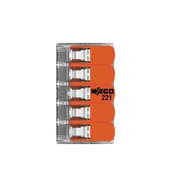 10 pcs - Wago 221 Series Lever Connector, 5-Way, 41A, 20 - 10 AWG Wire, Cage Clamp Termination