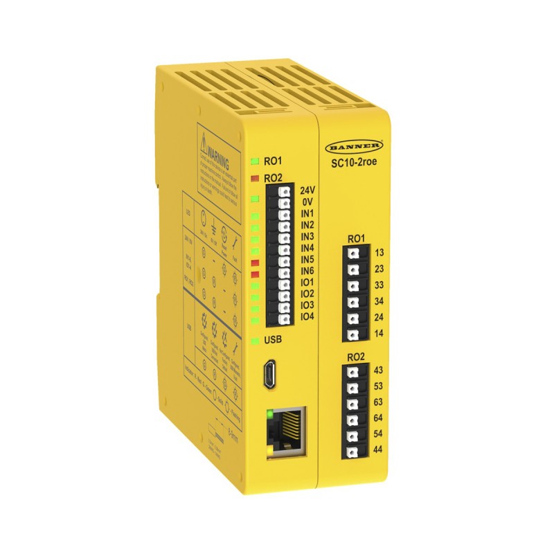 1 pcs - Banner SC10-2 Series Safety Controller, 10 Safety Inputs, 2 Safety Outputs, 24 V dc