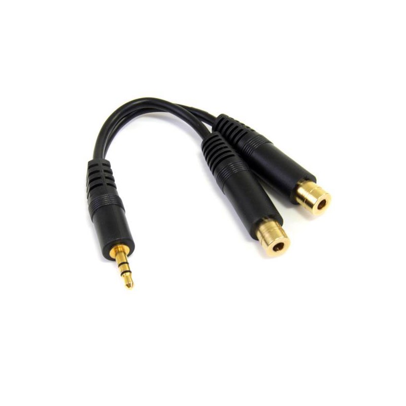 1 pcs - StarTech.com Male 3.5mm Stereo Jack to Female 3.5mm Stereo Jack x 2 Aux Cable, Black, 150mm