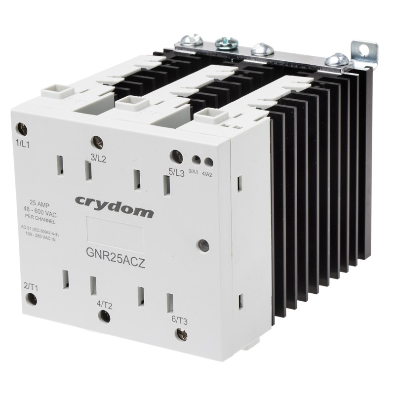 1 pcs - Sensata / Crydom GNR 90mm Series Solid State Relay, 25 A rms Load, DIN Rail Mount, 280 V ac Load, 280 V ac Control