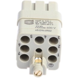 1 pcs - HARTING Heavy Duty Power Connector Insert, 10A, Female, Han Q Series, 8 Contacts