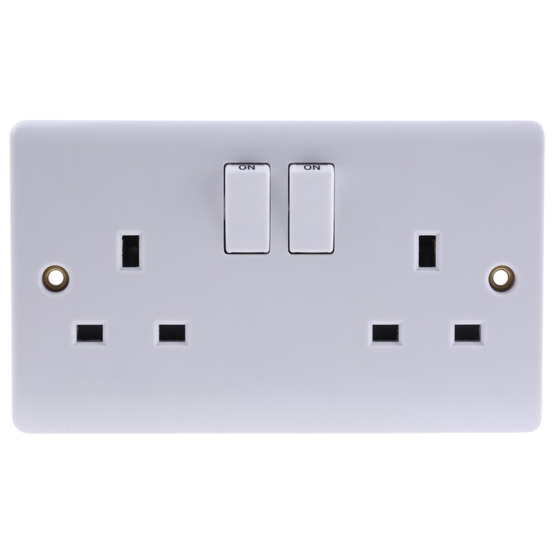 1 pcs - RS PRO White 2 Gang Plug Socket, 2 Poles, 13A, Type G - British, Indoor Use