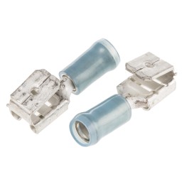 10 pcs - TE Connectivity PIDG FASTON .250 Blue Insulated Female Spade Connector, Piggyback Terminal, 6.35 x 0.81mm Tab Size,