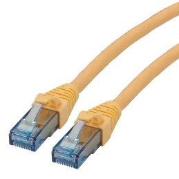 1 pcs - Roline Cat6a Male RJ45 to Male RJ45 Ethernet Cable, U/UTP, Yellow LSZH Sheath, 300mm, Low Smoke Zero Halogen (LSZH)