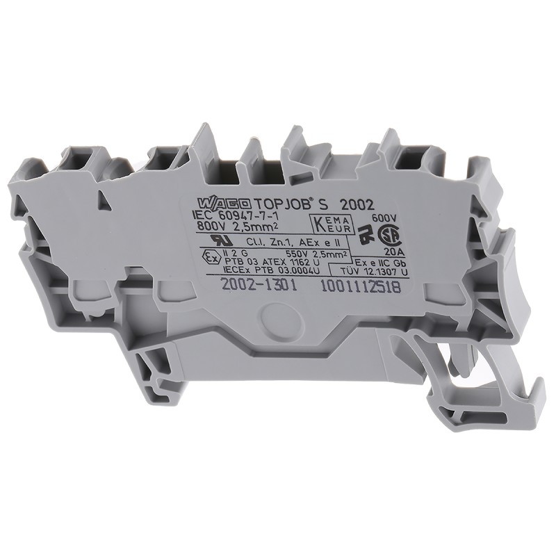 10 pcs - Wago TOPJOB S, 2002 Series Grey Feed Through Terminal Block, 2.5mm², Single-Level, Push-In Cage Clamp Termination,