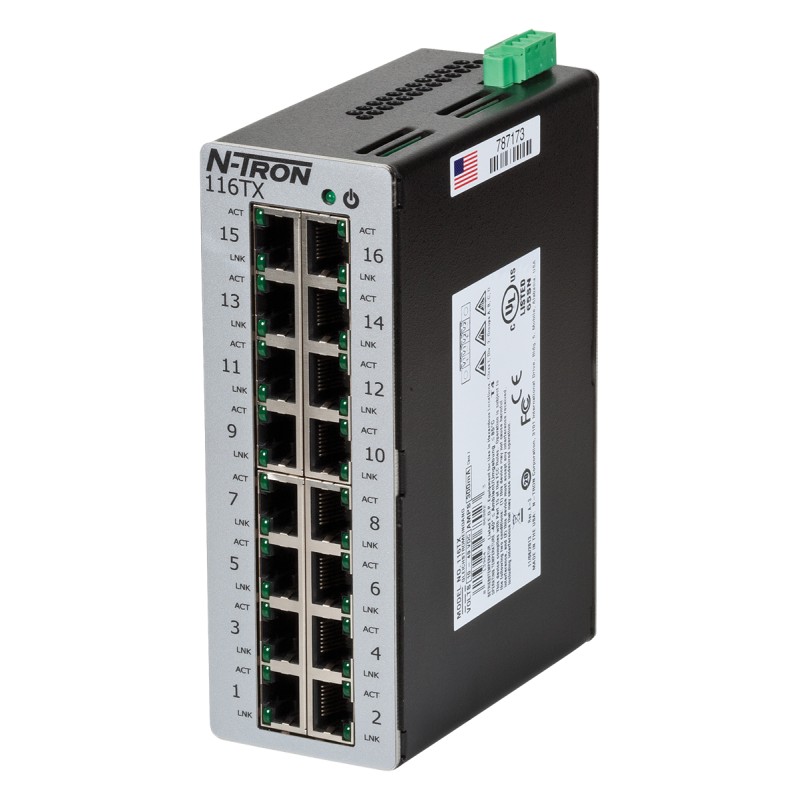1 pcs - Red Lion 116TX Series DIN Rail Mount Ethernet Switch, 8 RJ45 Ports