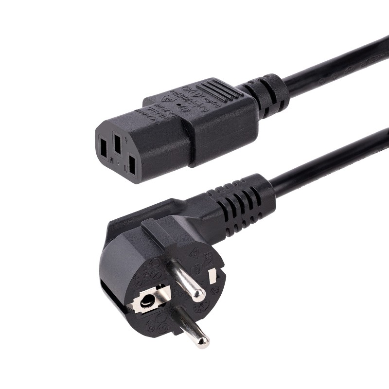 1 pcs - StarTech.com Right Angle CEE 7/7 Plug to Straight IEC C13 Socket Power Cable, 1m