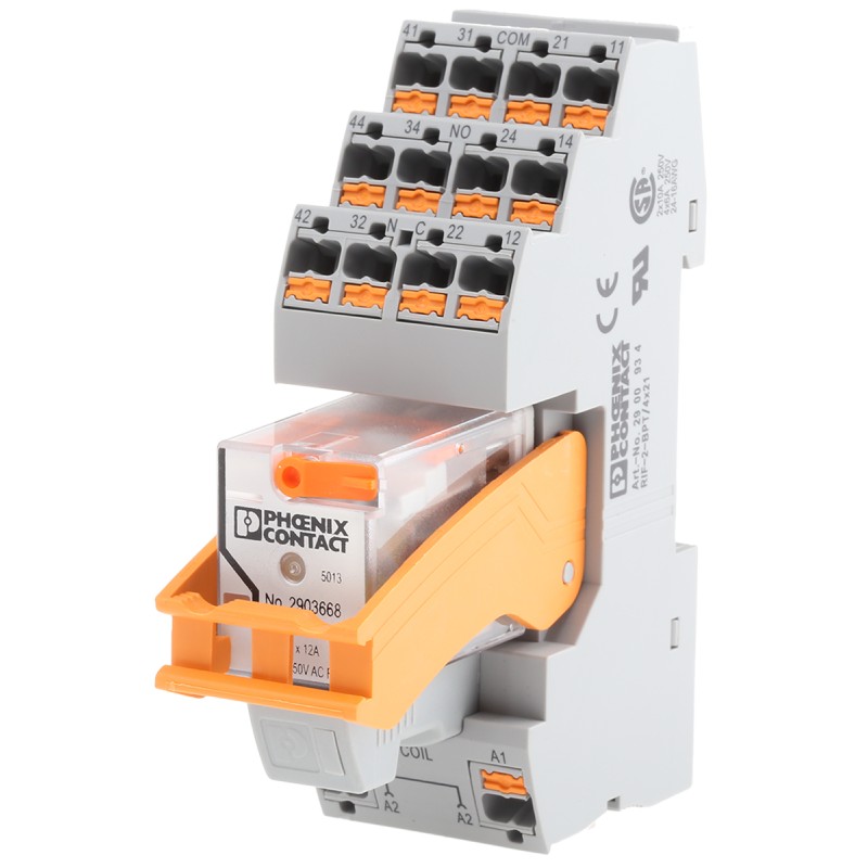 1 pcs - Phoenix Contact RIF-2-RPT-LV-230AC/2X21 Series Interface Relay, DIN Rail Mount, 230V ac Coil, DPDT, 2-Pole