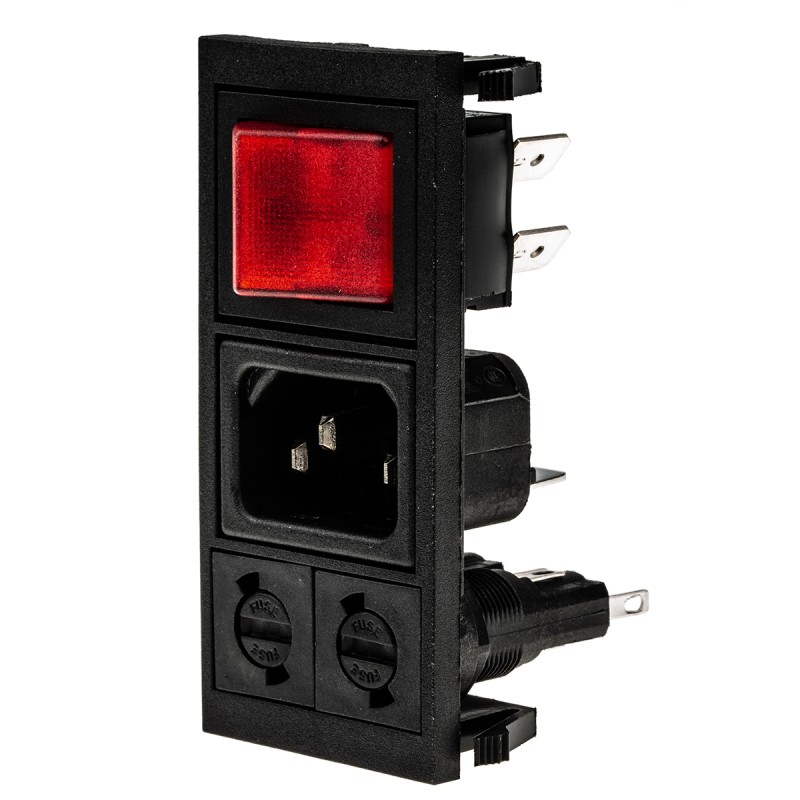 1 pcs - Bulgin C14 Snap-In IEC Connector Male, 10A, 250 V, Fuse Size 5 x 20mm