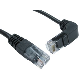 1 pcs - RS PRO Cat5e Straight Male RJ45 to Right Angle Male RJ45 Ethernet Cable, UTP, Black PVC Sheath, 1m