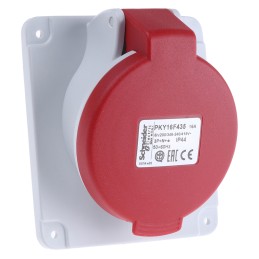 1 pcs - Schneider Electric, PratiKa IP44 Red Panel Mount 3P + N + E Right Angle Industrial Power Socket, Rated At 16A, 415 V