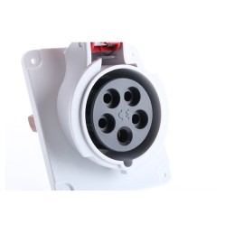 1 pcs - Schneider Electric, PratiKa IP44 Red Panel Mount 3P + N + E Right Angle Industrial Power Socket, Rated At 16A, 415 V