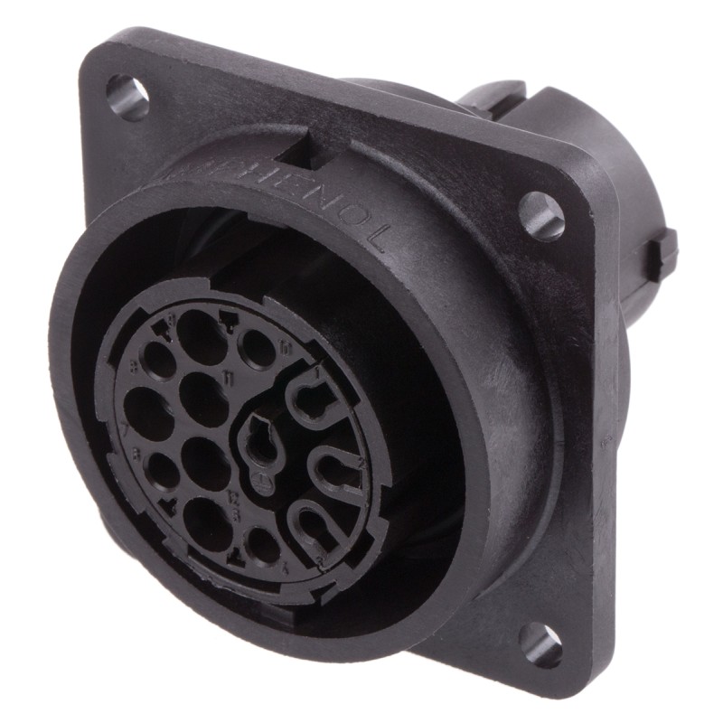 1 pcs - Amphenol Circular Connector, 12 + PE Contacts, Panel Mount, Socket, Female, IP65, C 16-3 Series